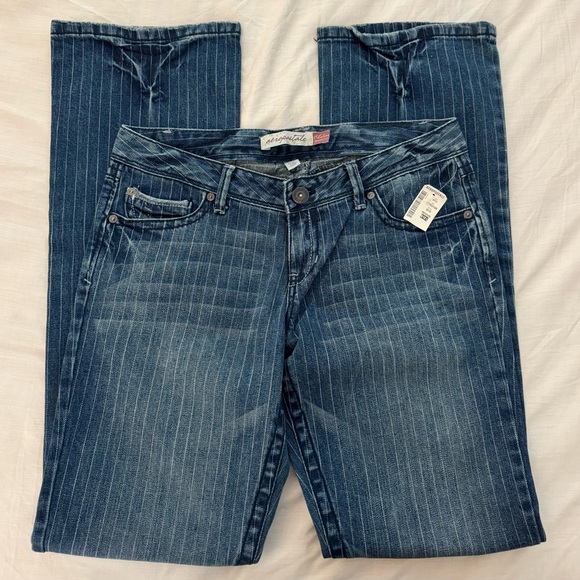 NWT Aeropostale Women's Dark Blue Pinstripe Boot Cut Jeans 9/10 Long - Picture 2 of 8